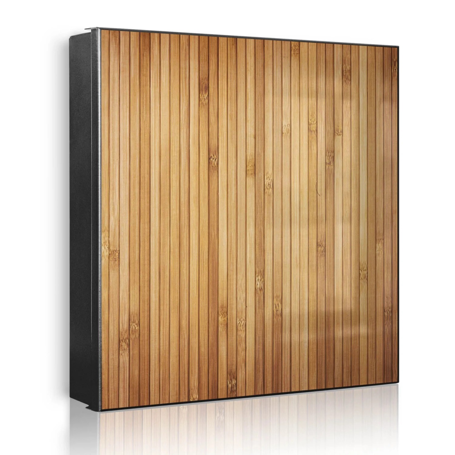 Banjado Großer Schlüsselkasten Metall 30x30cm Schwarz Scharnier Rechts 32 Haken Beschreibbar Magnetisch Motiv Bambusholz