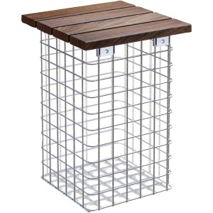 Gabiona Hocker, feuerverzinkt, mit Cumaru-Holz Sitzfläche, 52x32x32 cm.