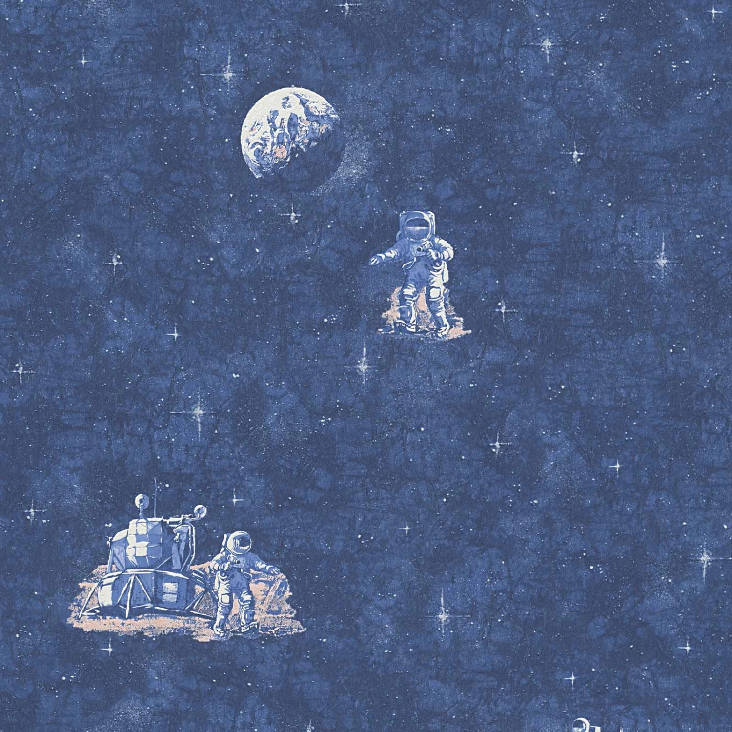 Bricoflor Astronauten Tapete Blau Papier Weltraumtapete für Kinderzimmer Blaue Papiertapete mit Weltall Ideal für Jungen