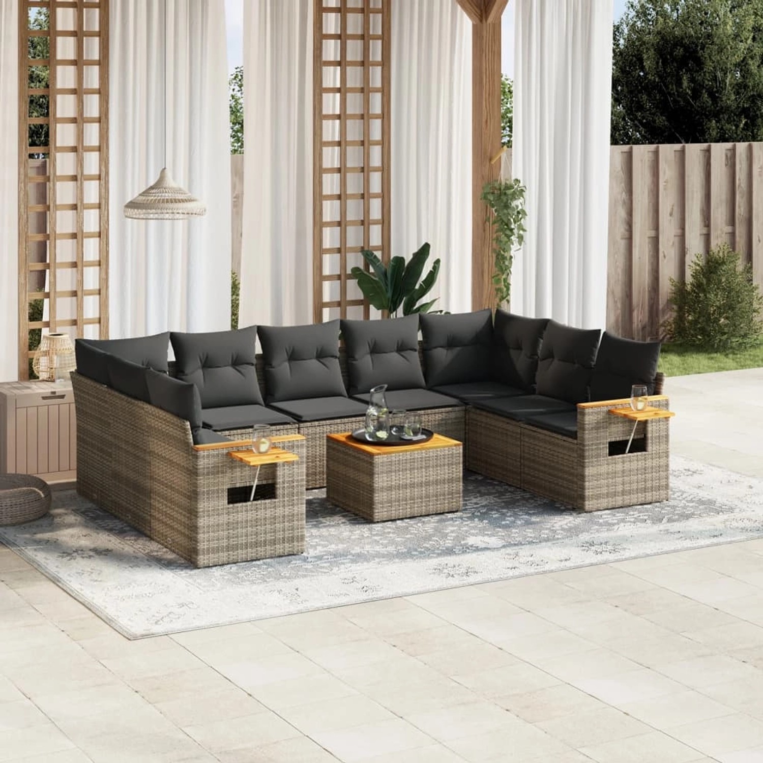 vidaXL 10-Tlg Garten-Sofagarnitur mit Kissen Grau Poly Rattan 3227124 günstig online kaufen