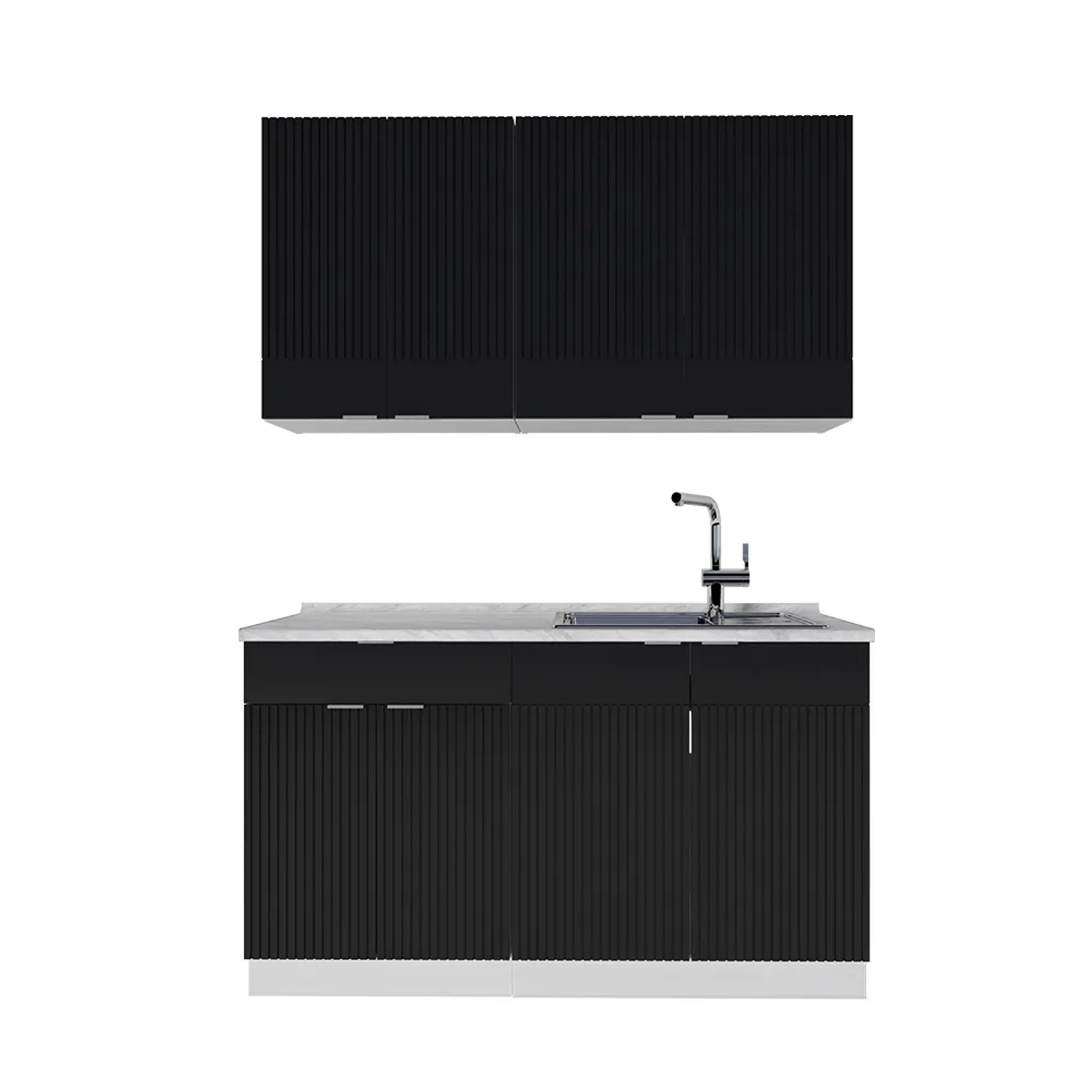 Vicco Fame-Line Singleküche Schwarz gestreift/Weiß 140 cm ohne Arbeitsplatte ohne E-Geräte