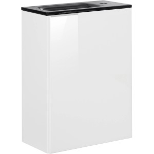 Fackelmann Waschbeckenunterschrank SBC, weiß, 44 cm breit. Badmöbel mit schwarzem Waschbecken.