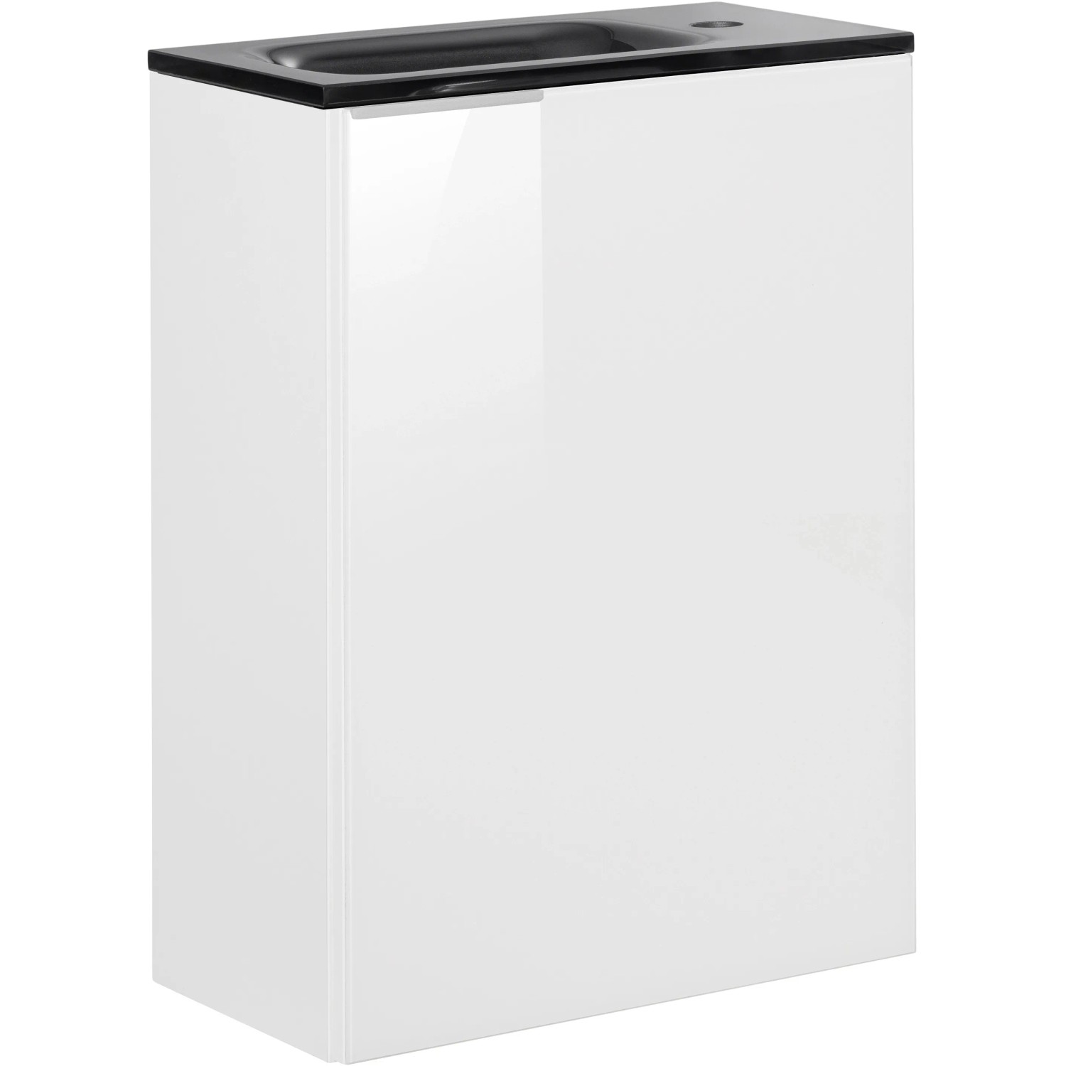 Fackelmann Waschbeckenunterschrank SBC, weiß, 44 cm breit. Badmöbel mit schwarzem Waschbecken.