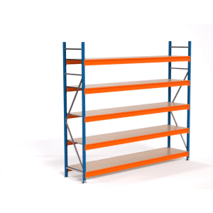 PROREGAL Industrie Weitspannregal Lagerregal MAXIMUS PRO Grundregal HxBxT 250x275x60cm 5 Spanplatten-Fachboden Fachlast 450kg Blau/Orange