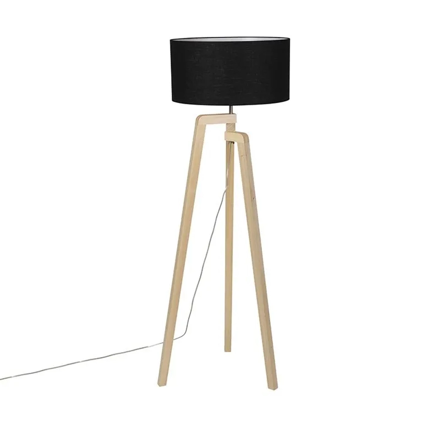QAZQA Moderne Stehleuchte Holz mit Schwarzem Schirm 45 cm Puros
