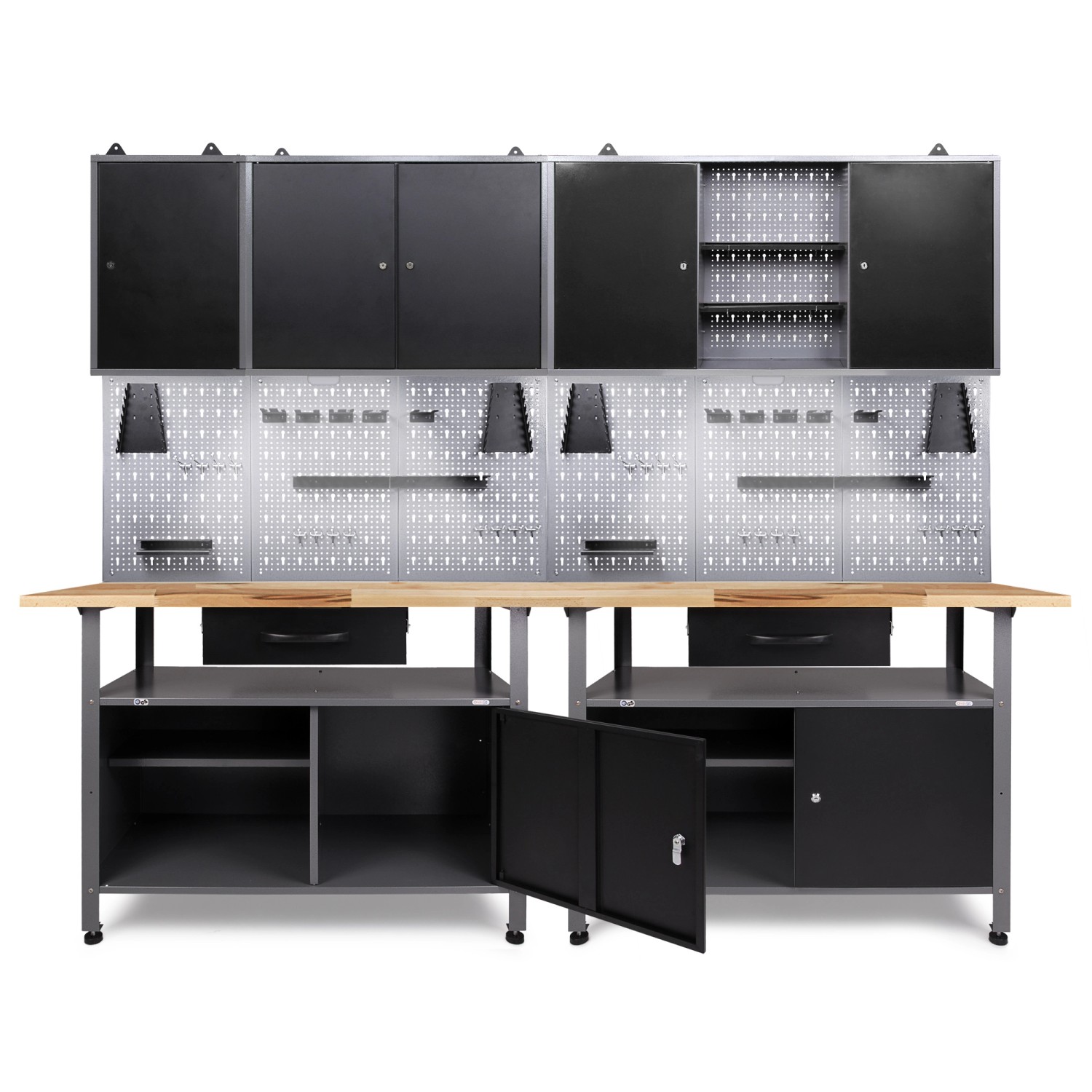 Ondis24 Werkbank Set Klaus 240 cm 3 Schränke LED Werkstatt günstig online kaufen