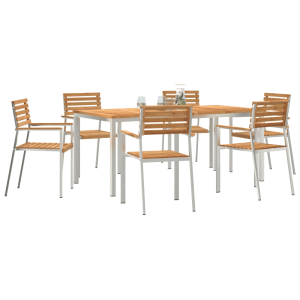 7-teiliges vidaXL Garten Esstisch Set aus Teakholz mit Stahlrahmen und 6 Stühlen.