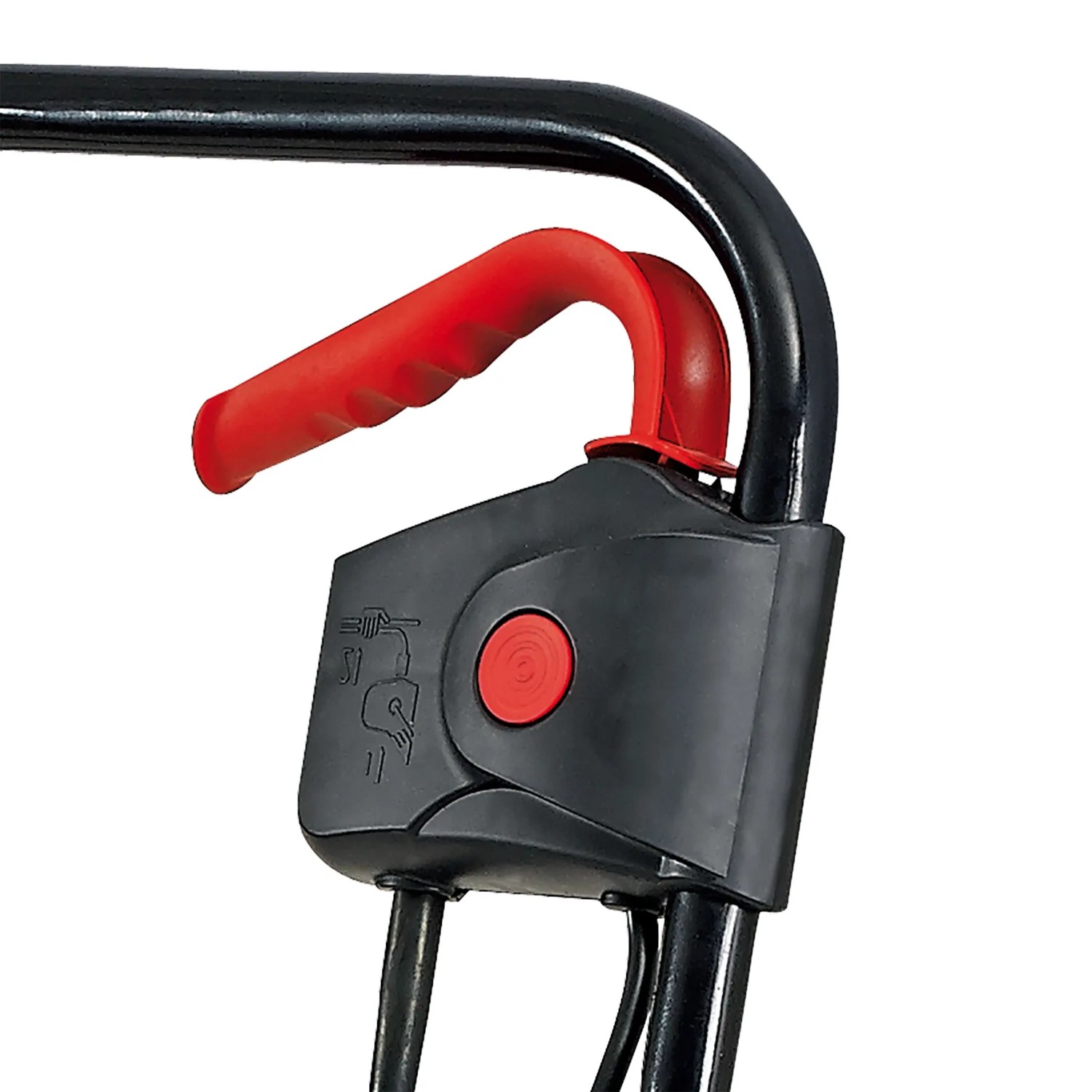 Detailaufnahme: Bedienelemente des Einhell Elektro-Grubbers GC-RT 7530 mit rotem Griff und Schalter.
