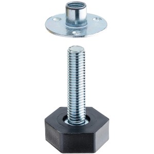 Hettich Bodenausgleichsschraube mit Mutter, zur Montage an Möbelbeinen, zur Justierung von Bodenunebenheiten.