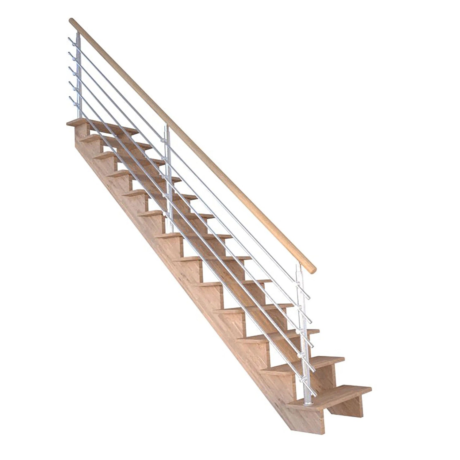 Treppe Lindos Pro Eiche Gerade 80 cm Design-Geländer-Edelstahl FSC® günstig online kaufen