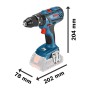 Bosch Professional Akku-Schlagbohrschrauber GSB 18 V-28 mit Akku-Starter-Set, Abmessungen werden angezeigt.