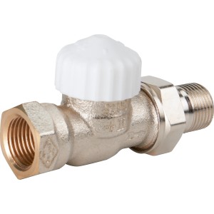 Vernickeltes IMI Heimeier Thermostat-Ventilunterteil V-exact II DN 15 für Heizungs-Installation.