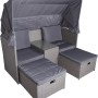 Anthrazitfarbene Garden Pleasure Relax-Lounge Saint-Tropez mit Sonnendach, Tisch und Hockern.