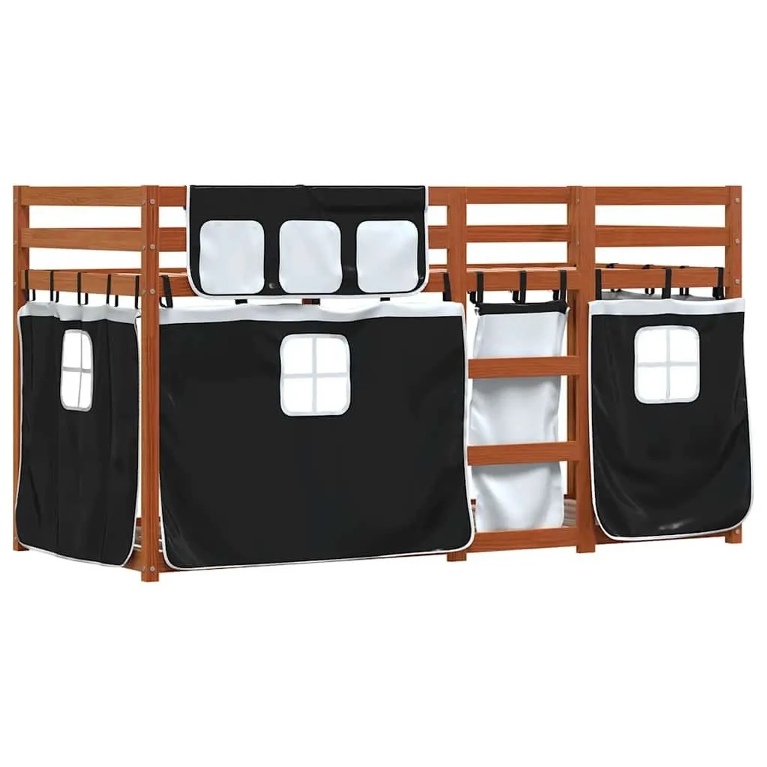 vidaXL Etagenbett mit Vorhängen Weiß & Schwarz 75x190 cm Kiefernholz 328392 günstig online kaufen