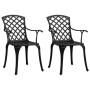 Zwei schwarze Gartenstühle aus Aluminiumguss, Teil eines 3-tlg. Bistro-Sets.
