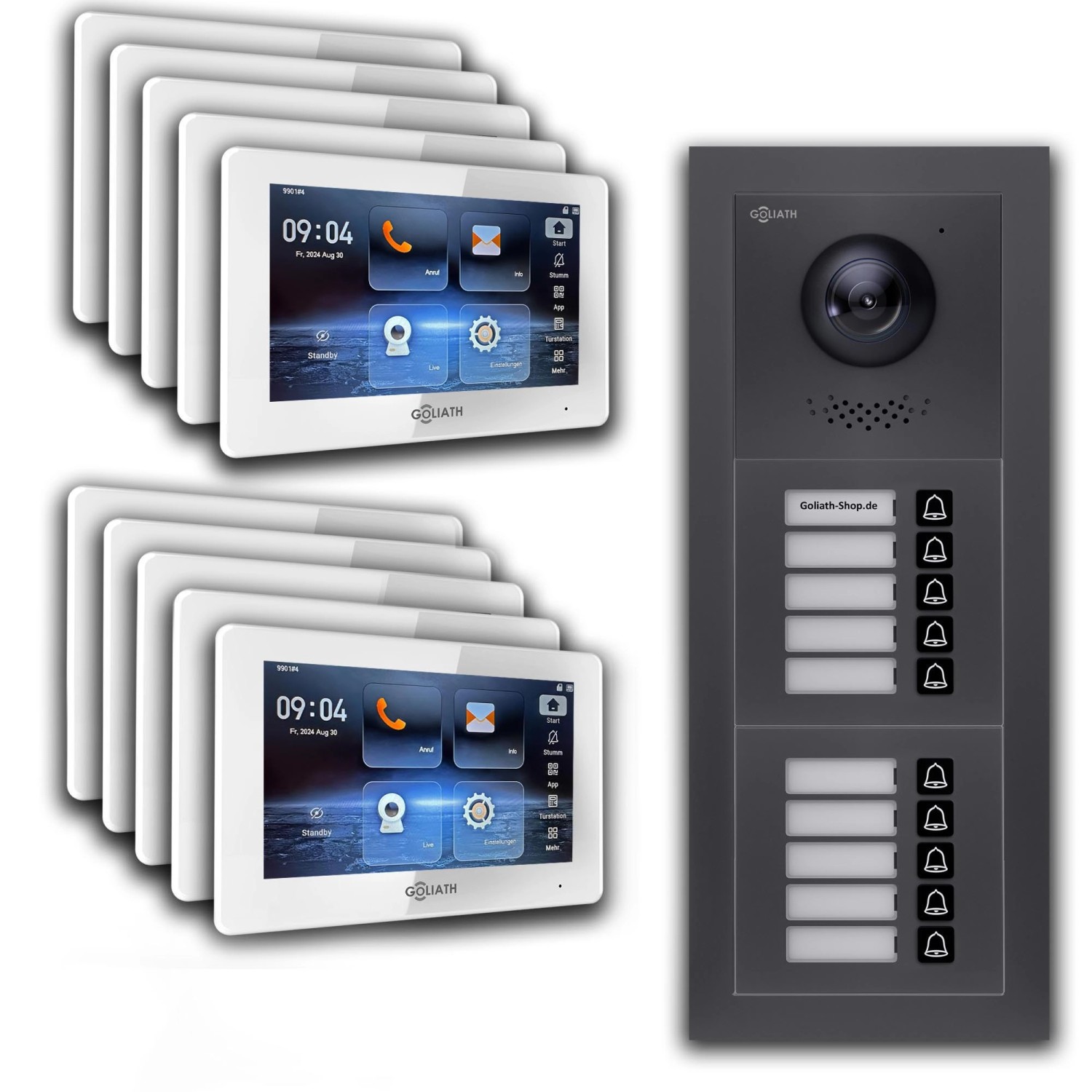 Goliath IP Video Türsprechanlage 10 Familienhaus 7 Zoll Weiß App Anthrazit Unterputz
