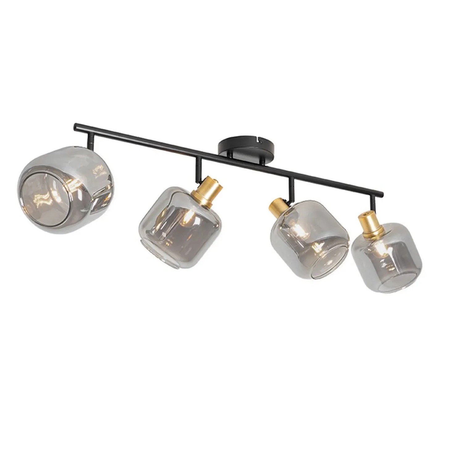QAZQA DeckenSpot Schwarz mit Gold mit Rauchglas 4 Flammig Zuzanna