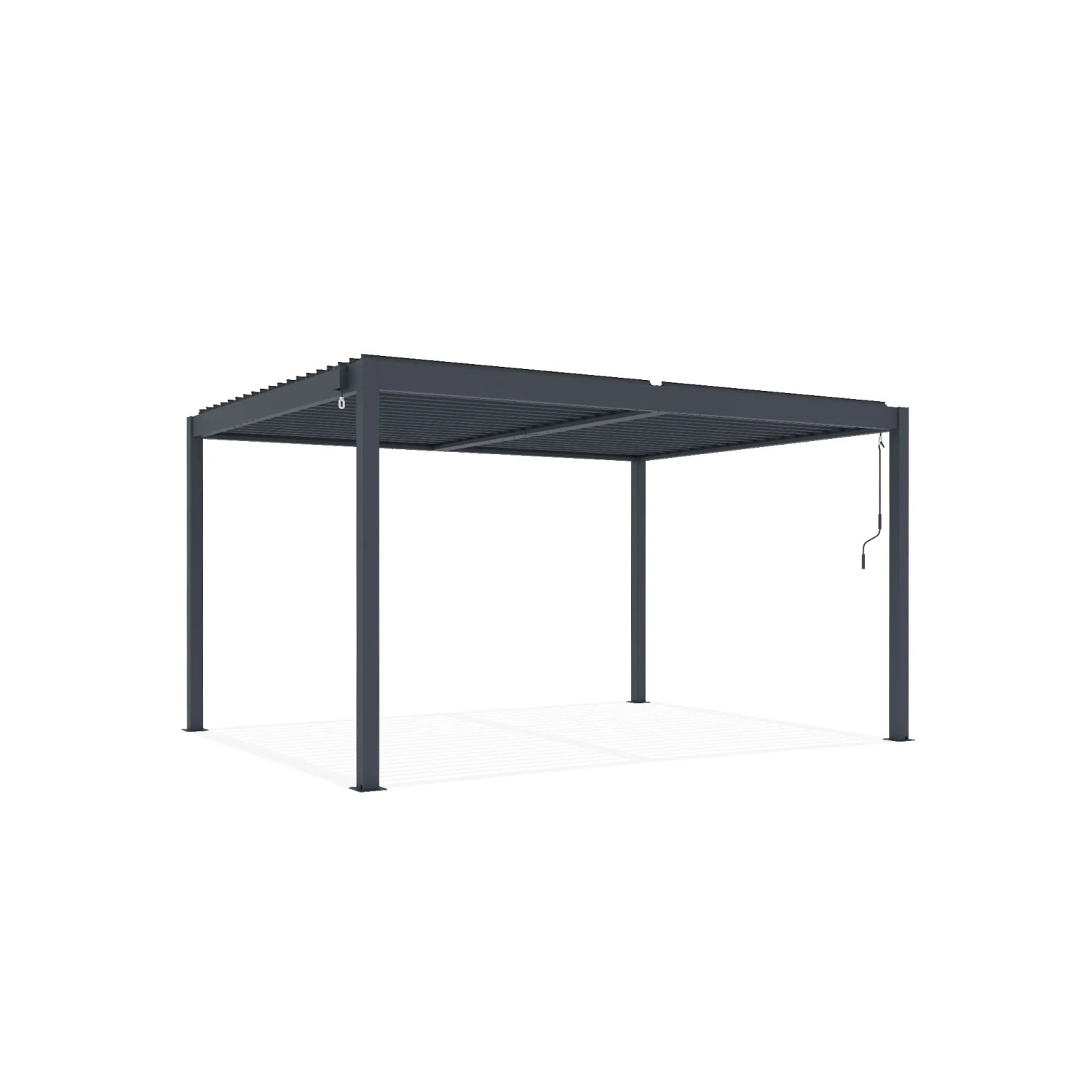 Freistehende, graue Cazeboo Piana Bioklimatische Pergola 4x3m aus Aluminium und Stahl.