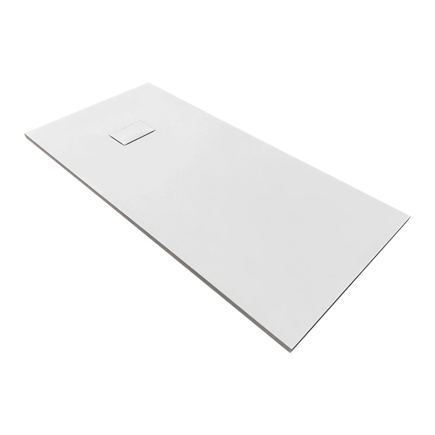 Weiße rechteckige Duschwanne VIDAR 160x90 aus Verbundwerkstoff mit Steinoptik und Ablauf.
