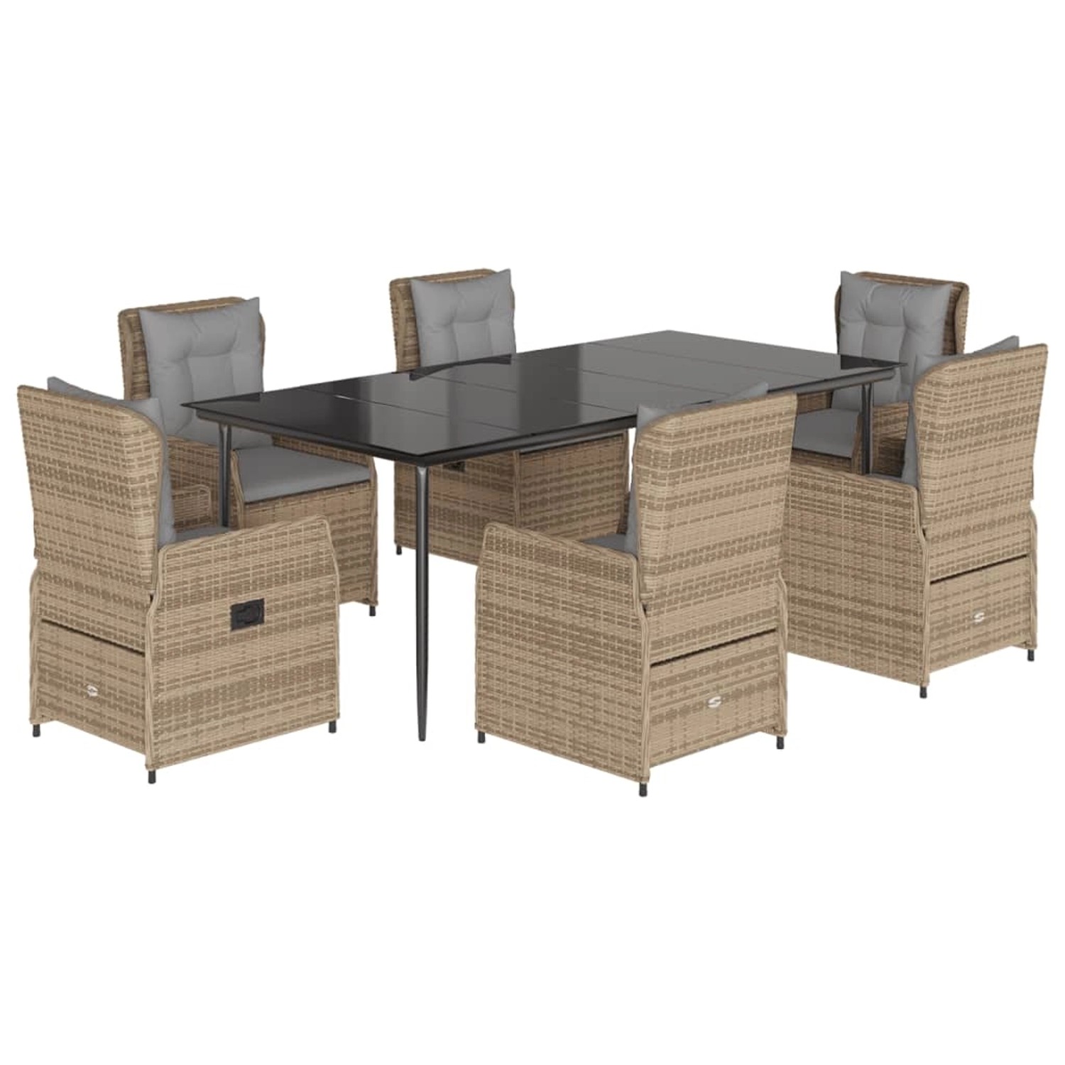 vidaXL 7-Tlg Garten-Essgruppe mit Kissen Beige Poly Rattan 3262873 günstig online kaufen
