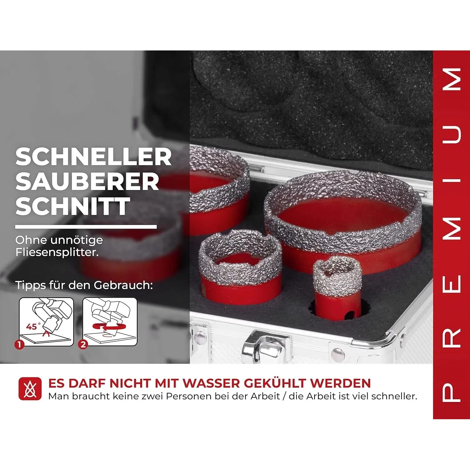 PROREGAL Diamant Bohrkronen Set im Koffer, verschiedene Größen für Fliesen, Glas und Feinsteinzeug.