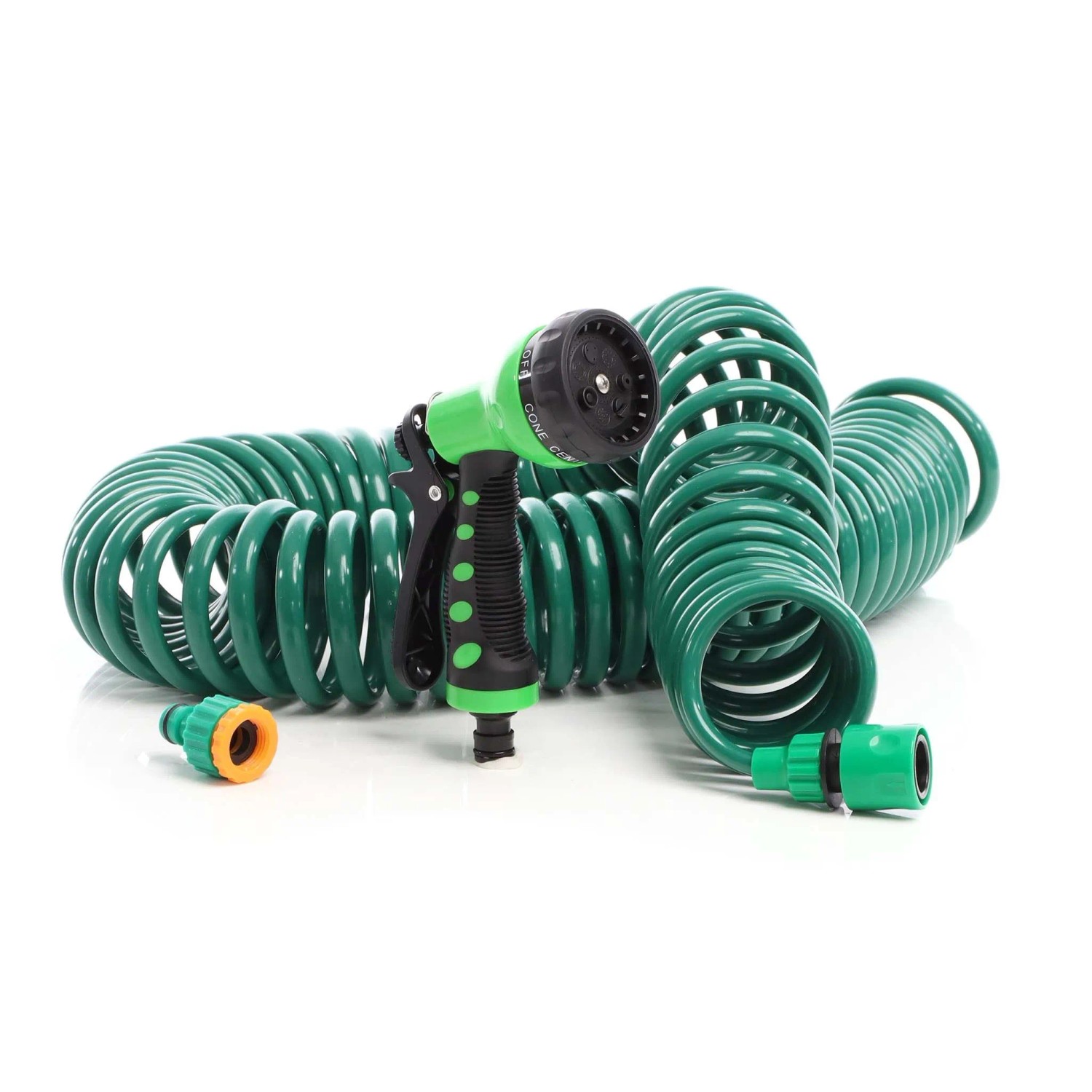 Wiltec Gartenschlauch Spiralschlauch 15M 7 Sprühfunktionen Bewässerungsschlauch