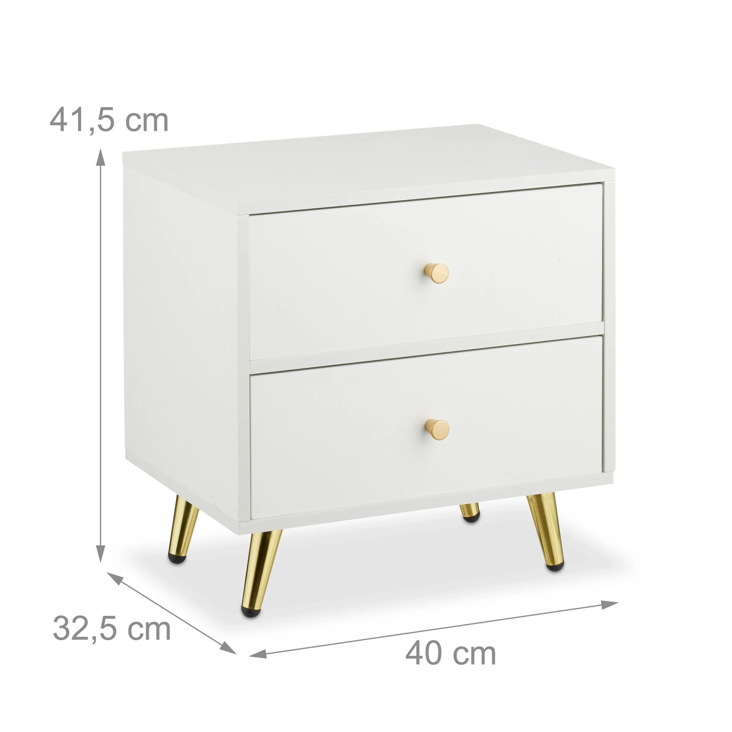 Relaxdays Nachttisch 2er Pack MDF Eisen Weiß Gold Mit 2 Schubladen 41,5 x 40 x 32,5 cm 8,2 kg_4