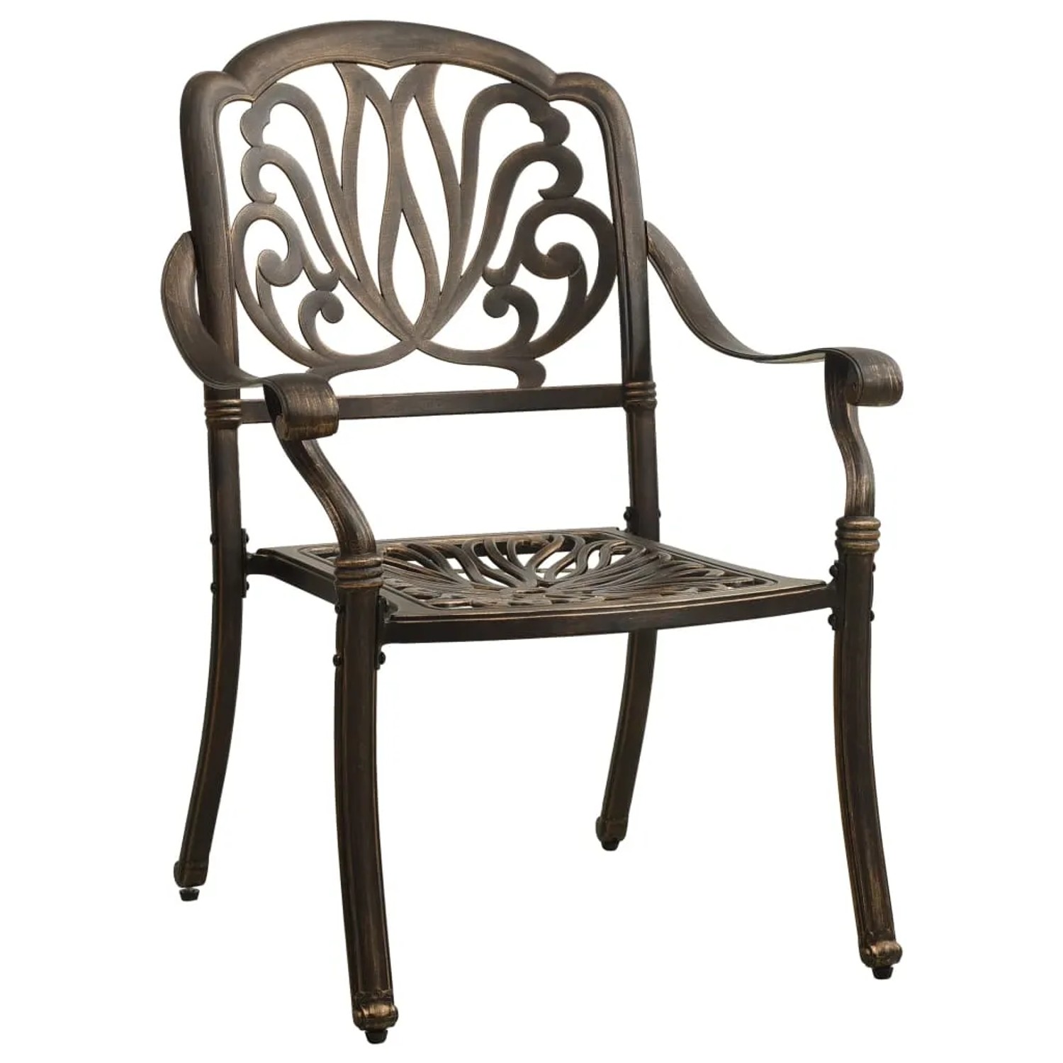 Bronzefarbener Gartenstuhl aus Aluminiumguss, Teil des 3-tlg. Bistro-Sets.