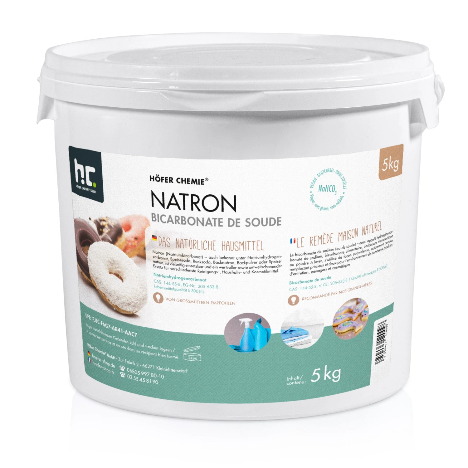 Höfer Chemie Natron Backsoda Natriumhydrogencarbonat in Lebensmittelqualität 2 x 5kg