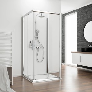 Schulte Eckeinstieg Kristall/Trend, 90x75cm, Chromoptik, Klarglas. Dusche mit Eckeinstieg.