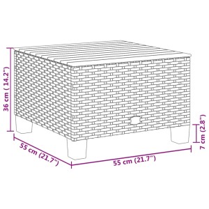 Grauer vidaXL Gartentisch (55x55x36 cm) aus Polyrattan und Akazienholz.