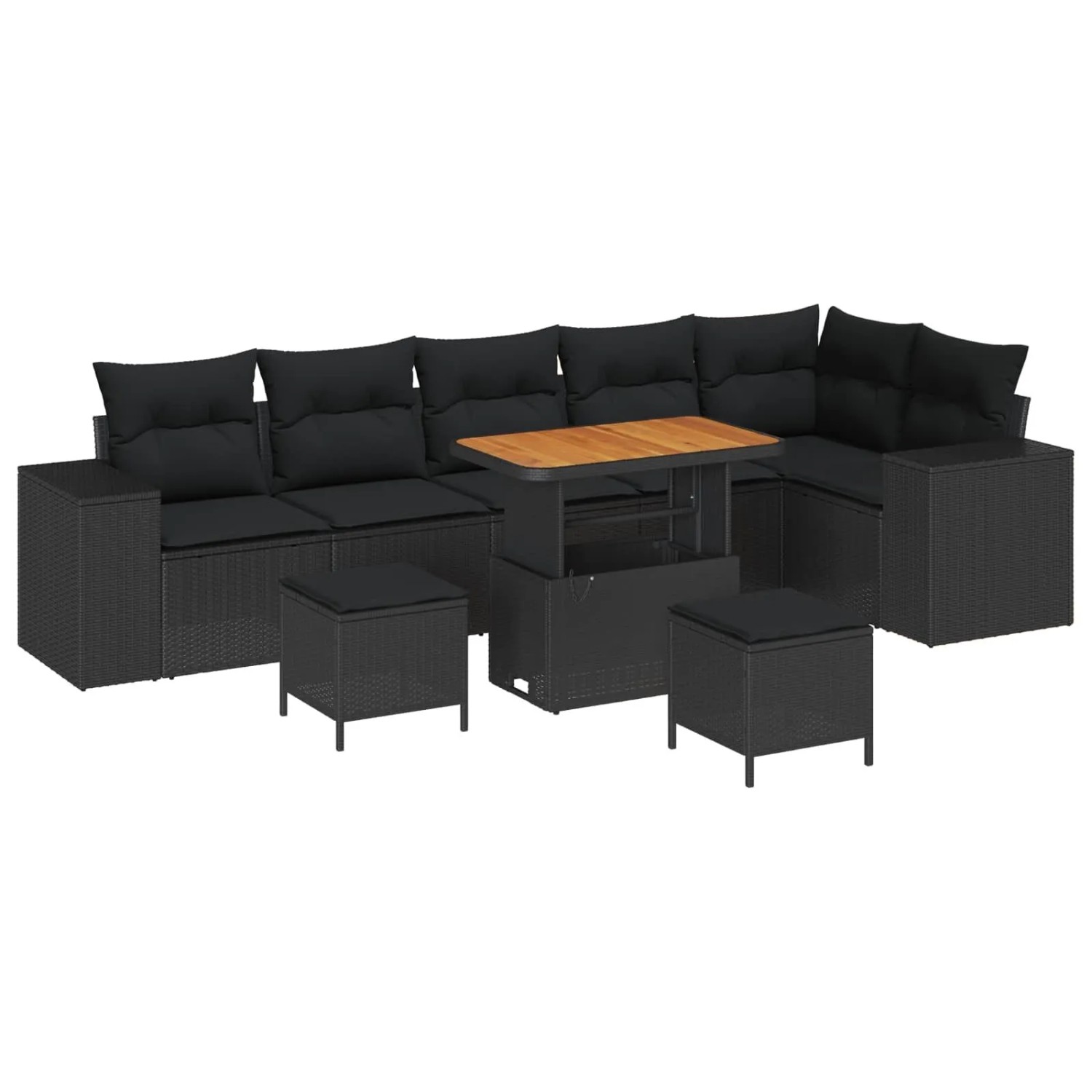 vidaXL Gartensofa-Set mit Kissen 9 Stk Schwarz Poly-Rattan 3363974 günstig online kaufen