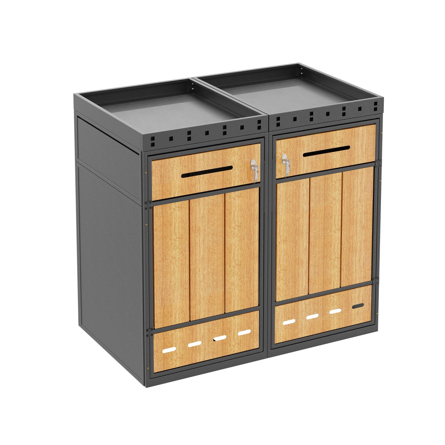 Mülltonnenbox 2er mit Pflanzdach Stahl Mülltonnenverkleidung Holzoptik Grau