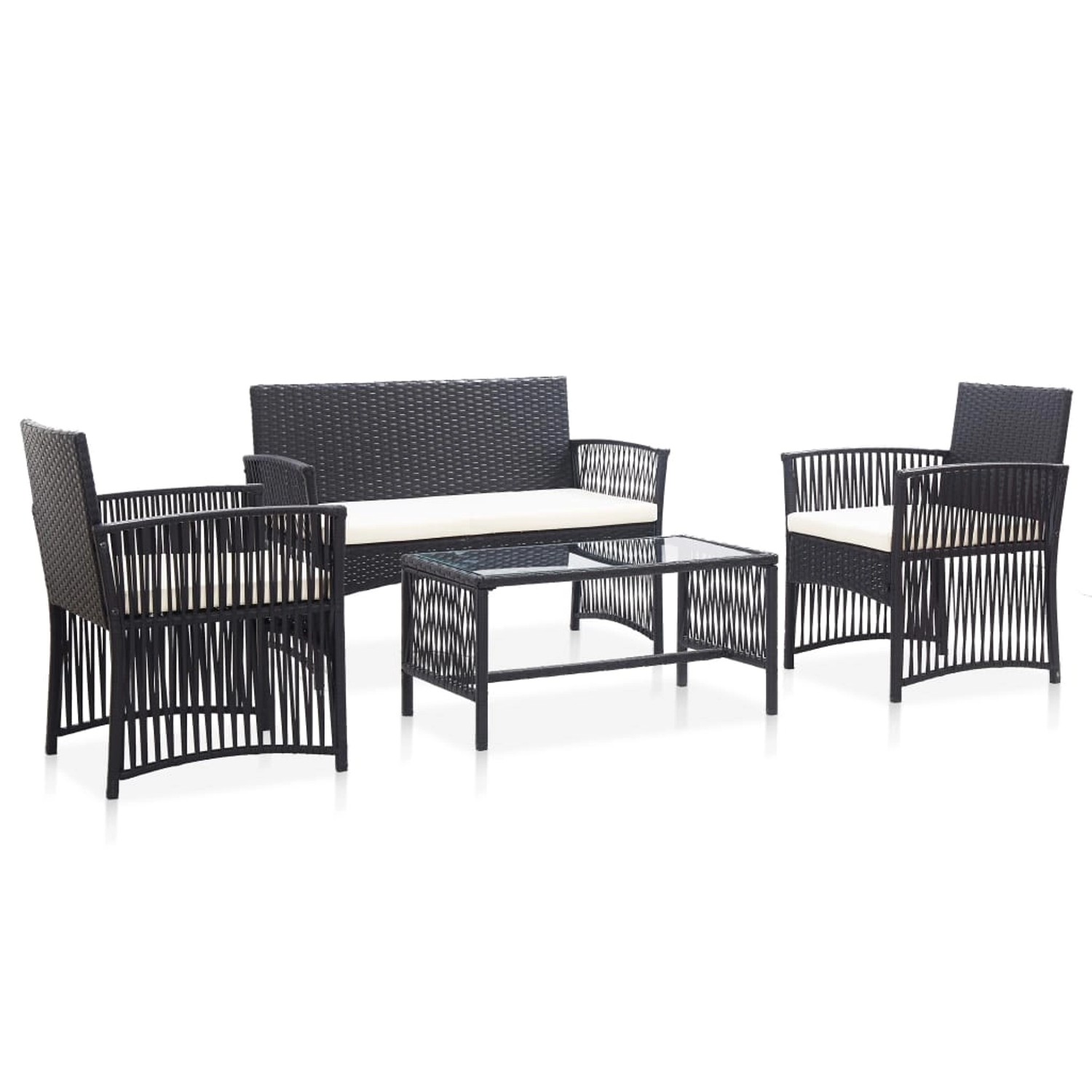 vidaXL 4-Tlg Garten-Lounge-Set mit Auflage Poly Rattan Schwarz 46434