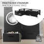 ML-Design Doppel Waschmaschinen Untergestell schwarz mit Schubladen und Maßangaben.