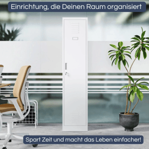 Weißer JAN NOWAK Umkleideschrank KACPER mit einem Abteil im Büro.