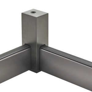 SOTECH NANO Eck-Schrankstangenlager aus Aluminium in Titanoptik für 90° Schrankrohr-Verbindung, Unterbau.