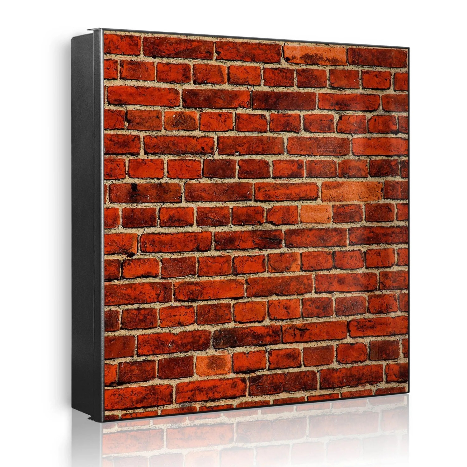 Banjado Großer Schlüsselkasten Metall 30x30cm Schwarz Scharnier Links 50 Haken Beschreibbar Magnetisch Motiv Ziegelwand