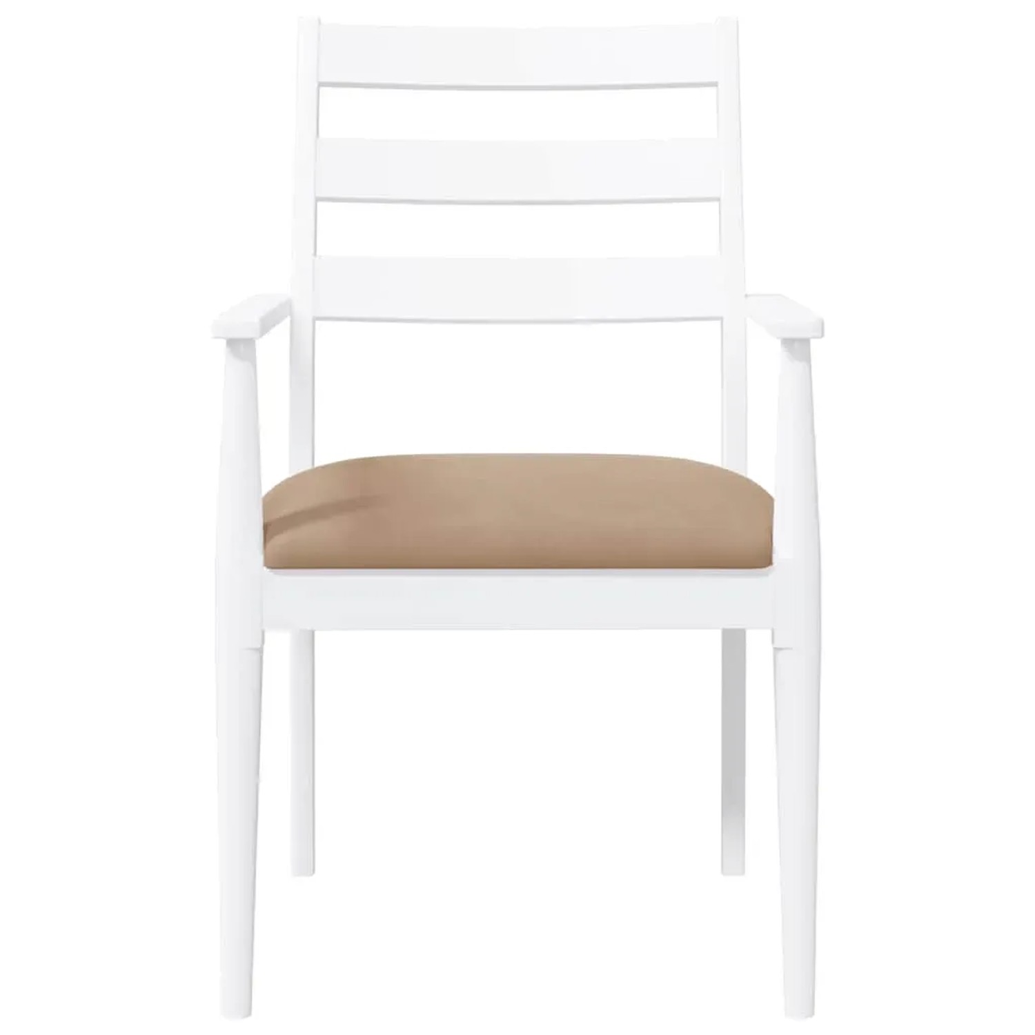 Weißer Esszimmerstuhl aus Massivholz mit braunem Sitzkissen, 2er-Set.