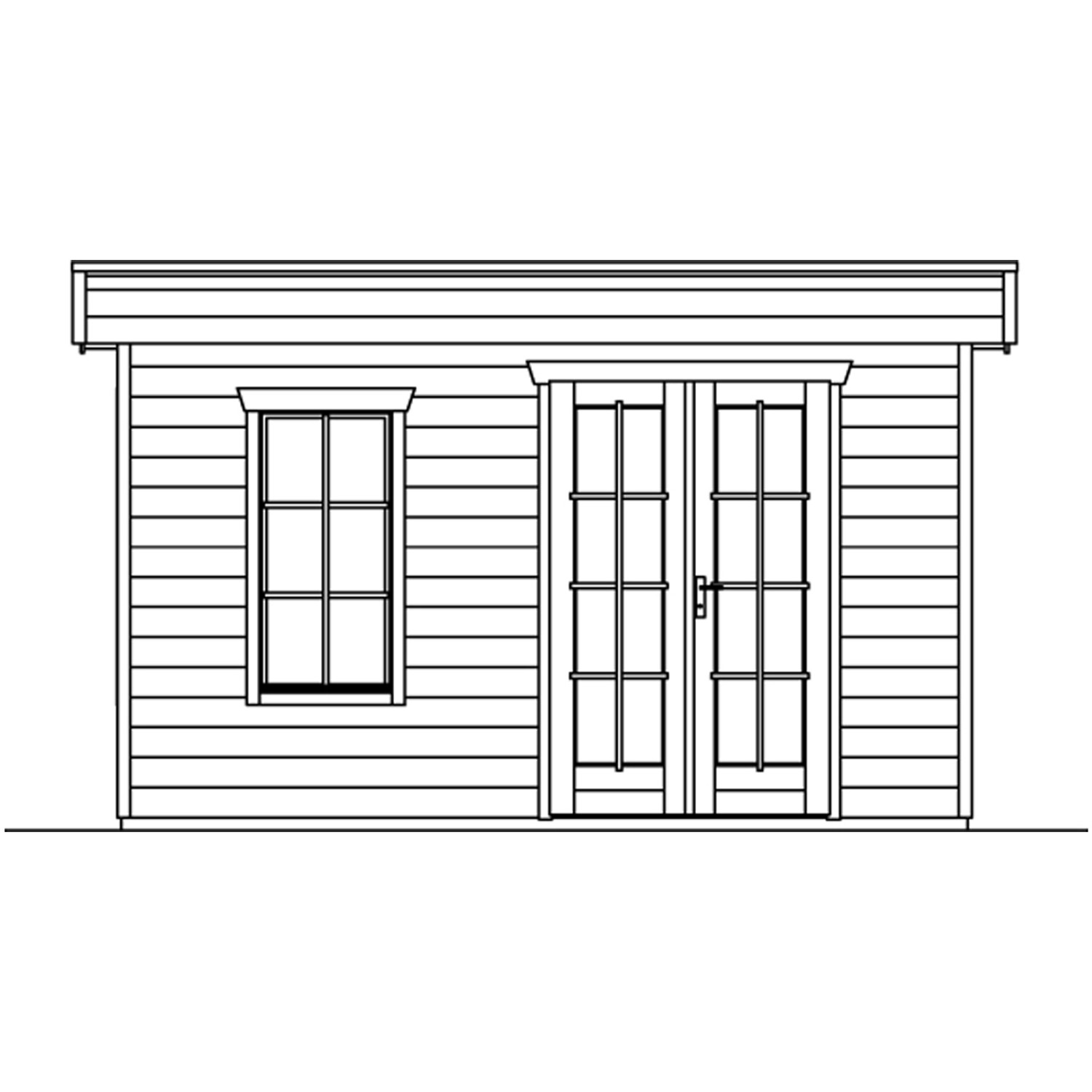 Holz-Gartenhaus Breda, Schiefergrau, 380x380 cm, mit Fenster und Doppeltür. Ideal als Gerätehaus oder Gartenpavillon.