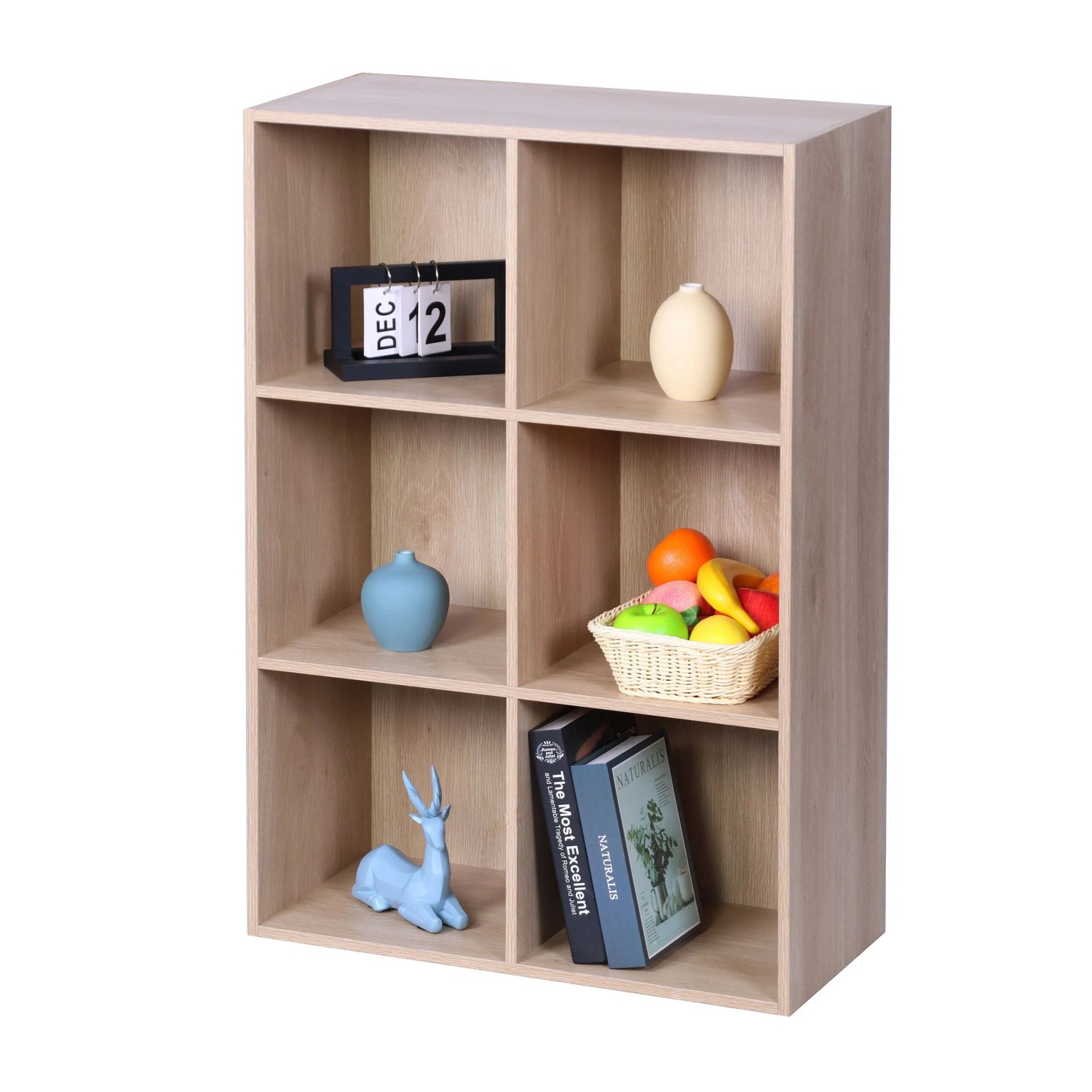 Relaxdays Bücherregal Holzwerkstoff Eiche 6 Fächer Rutschfest Kippsicher 91 cm x 61 cm x 30 cm