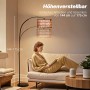 Schwarze HOMCOM Stehlampe mit braunem Lampenschirm aus Hanfseil, höhenverstellbar von 144 bis 175 cm.