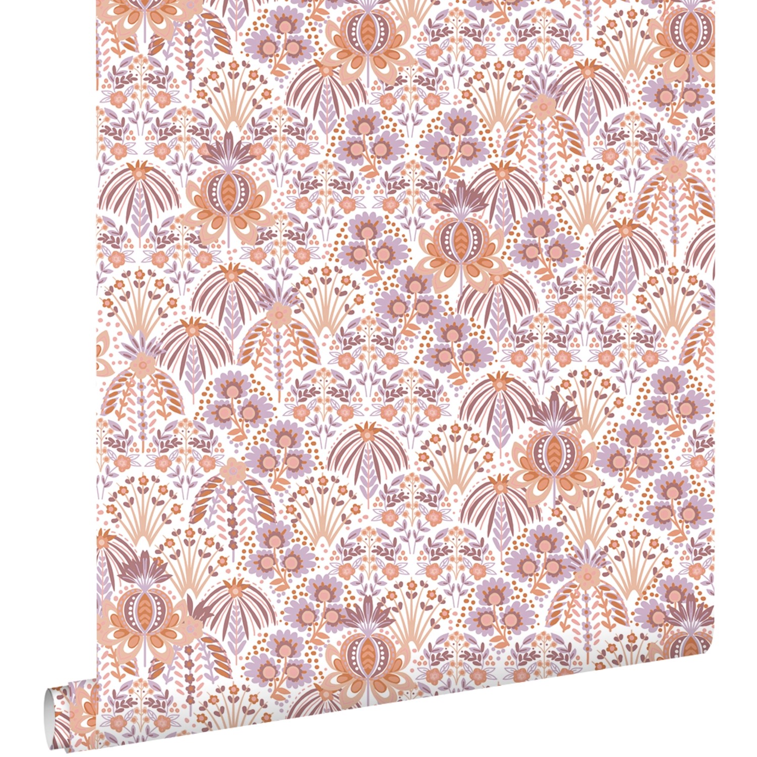 ESTAhome Tapete Blumenmuster im Jugendstil Violett und Orange 50 x 900 cm günstig online kaufen