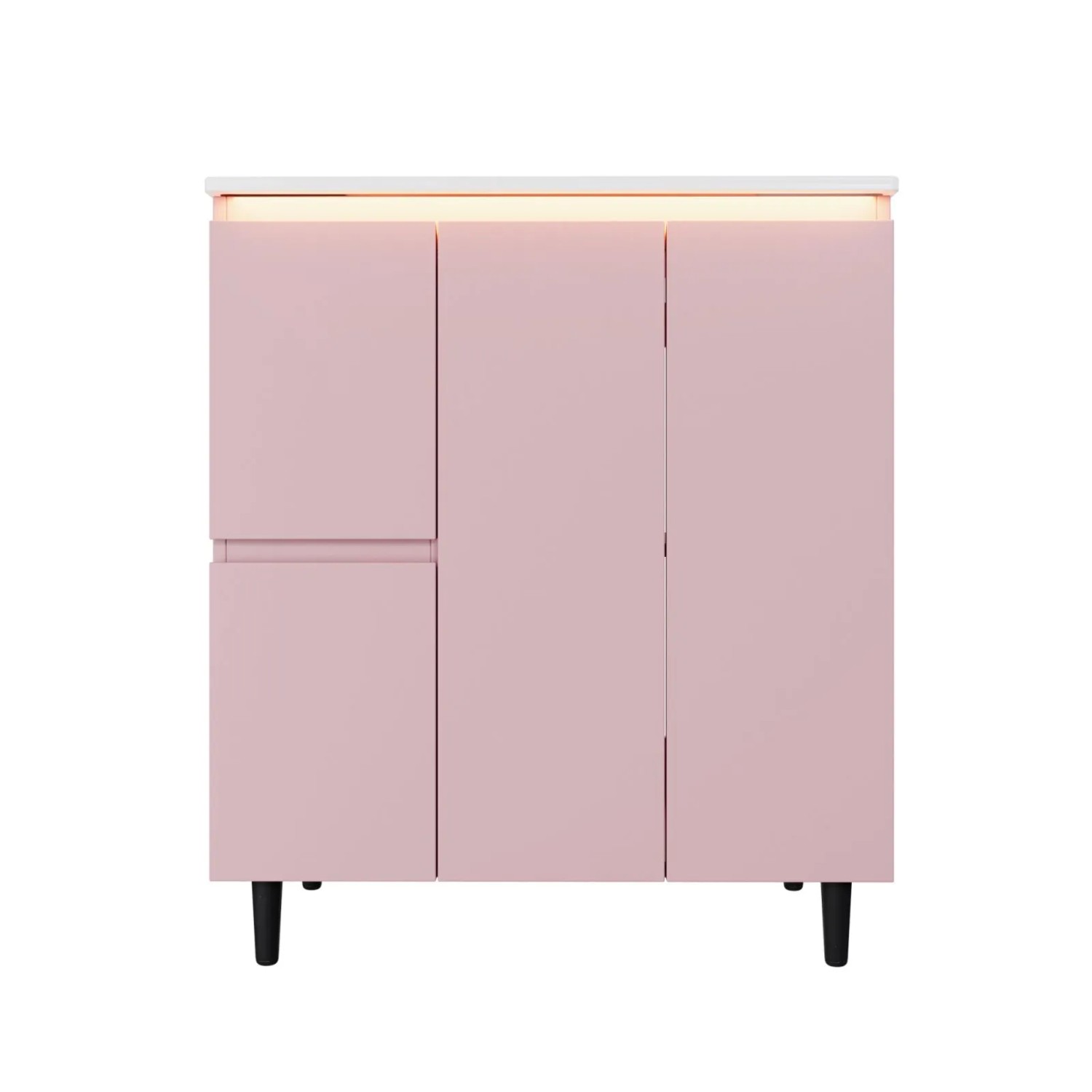 PXloue Waschbeckenunterschränke Freistehend Badmöbel Set mit Waschbecken LED Sensor SoftClose und  Schubladen Rosa