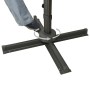 Fuß betätigt Drehpedal am Kreuzfuß des Ampelschirms für 360-Grad-Rotation. Stabiler Aluminium-Standfuß in Anthrazit.