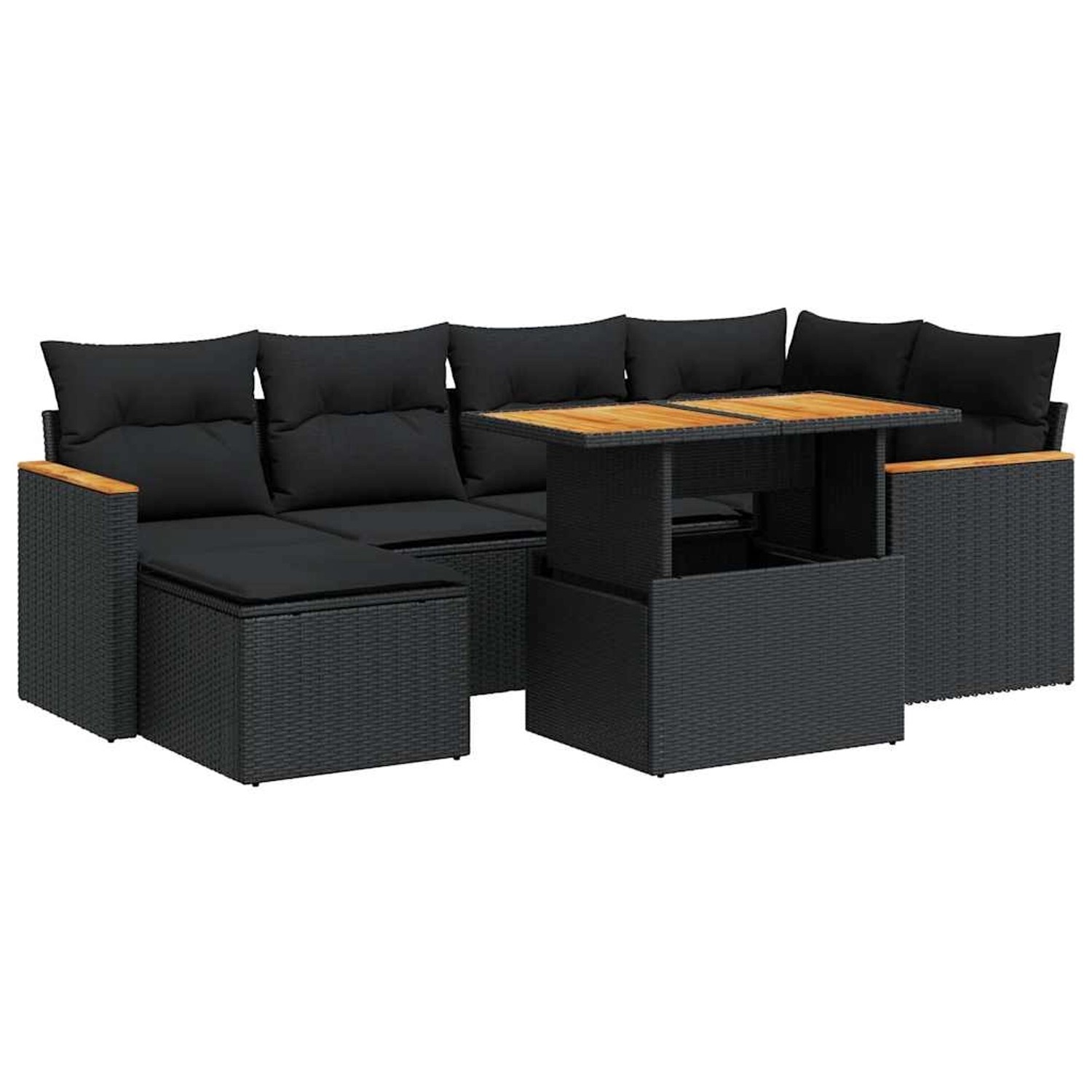 vidaXL 7-Tlg Garten-Sofagarnitur mit Kissen Schwarz Poly Rattan 3327506