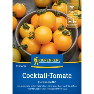 Kiepenkerl Cocktail-Tomate Curaso Gelb F1-Hybride, gelbe Tomaten in Schale.