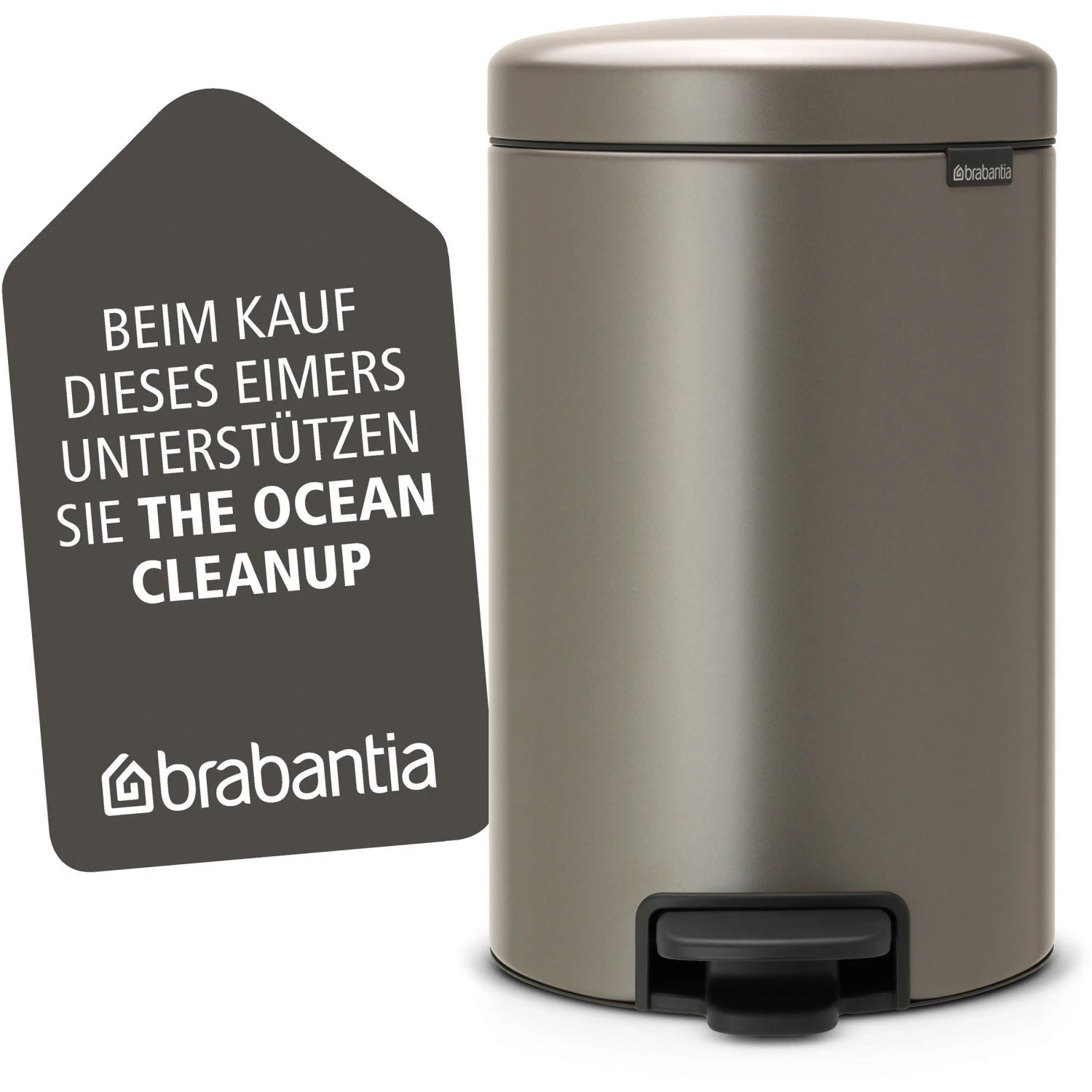 Brabantia Treteimer NewIcon 12L Platinum, Mülleimer mit geräuschlosem Deckel.