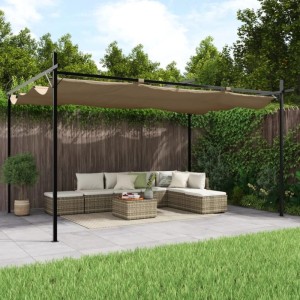 DELUKE Terrassenüberdachung Mit Schiebedach OLIMP Taupe 395x292x230cm Pergola Garten Pavillon Rankhilfe Sonnenschutz Gartenpergola