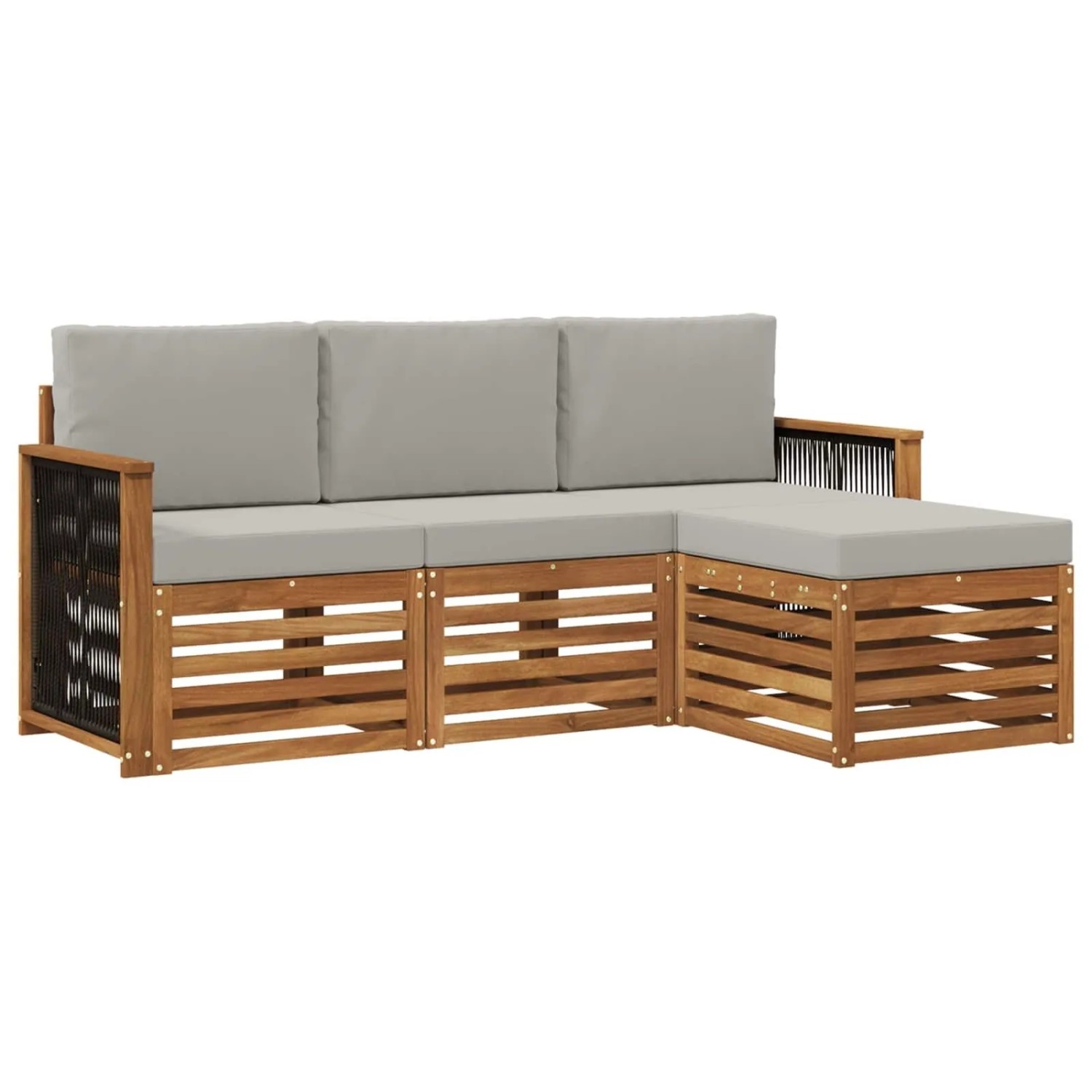 vidaXL Outdoor-Sofagarnitur mit Kissen 4 Stk Natur und Hellgrau 3384202